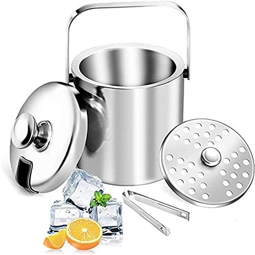Raopuzi Seau à Glace Isotherme 1,5L avec Pince à Glaçon, Seau à Champagne en Acier Inoxydable Double Paroi pour Isolation Long