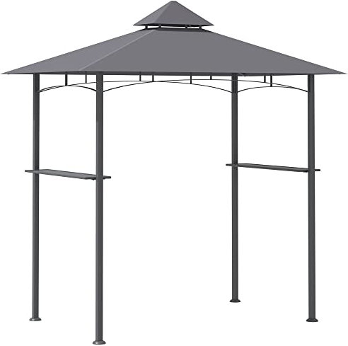 Outsunny 2.5x1.5m (8'x5') Grill Gazebo Canopy, Double Tiered Outdoor BBQ Gazebo Shelter with 2 Side Shelves for Garden, Patio, Barbecue, Picnic, Grey