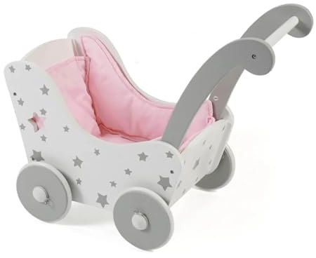 Bayer Chic 2000 - Passeggino per bambole in legno, per bambole fino a una dimensione di 54 cm, stelle grigie, 425-95
