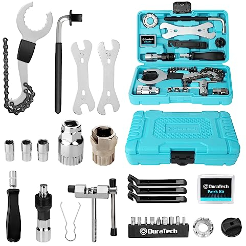DURATECH 31-Piece Bicycle Repair Set, Bicycle Repair kit with Tool Box, Bike Tool Kit, Home Multi-Purpose Repair Kit, Suitable for Bike Tire Chain Repairs, Home Routine Repair, DIY