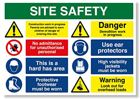 Site Safety Sign - 1 x A2 Safety Signs - A2 Large 594mm x 420mm - Site Safety Sign - Warning Sign - 3mm Fomex - Outdoor or Indoor Use - Building Site Safety - Punkcards