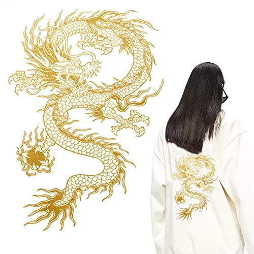 Ericetion Gold Dragon Patch Gestickte Applique Patch Chinese Dragon Sew on oder Iron on Patches für DIY Chinese Dragon Kostüm, Jacken, Kleidung, Taschen