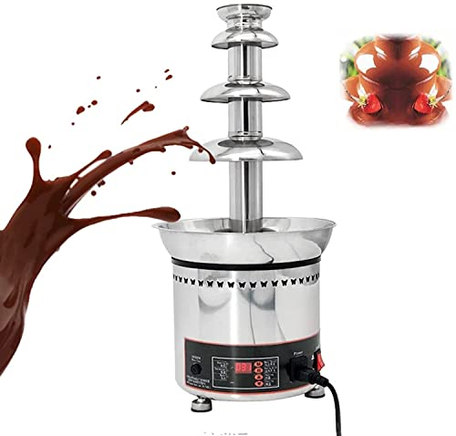 4 Tiers Electric Chocolate Fondue Fountain Machine, 304 Stainless Steel Choco Melting Tower Dipping Warmer, 6.6-Pound Capacity and Easy to Assemble for Commercial