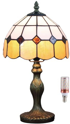 Five liters 8 Tiffany Style Mediterranean Stained Glass Table Lamp Bedside Bedroom Lamp Night Light Children's Lamp 38 cm Hight with Light Bulb(Color:Orange)