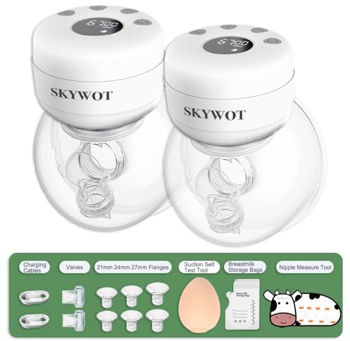 SKYWOT S21 Milchpumpe, elektrisch, freihändig, tragbare elektrische Milchpumpe, freihändig zum Stillen, 2 Modi und 9 Stufen, doppelte tragbare Pumpen, 21/24/27 mm Flansche, 2 Stück
