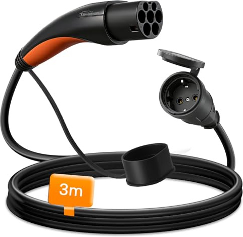 GUWIEYG Typ 2 auf Schuko Adapter, 16A/3m, für Ladestationen oder Wallbox | Type 2 Entladeradapter für Elektrische Motorräder, E-Scooter und E-Bikes, 3,5 kW,Plug & Play, Tragetasche