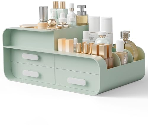 BTGGG Make Up Kosmetik Organizer Kosmetik Aufbewahrung mit 3 Schubladen Multifunktionaler Organizer Schminke mit Fächer für die Aufbewahrung von Kosmetika, Hautpflegemitteln und Schmuck