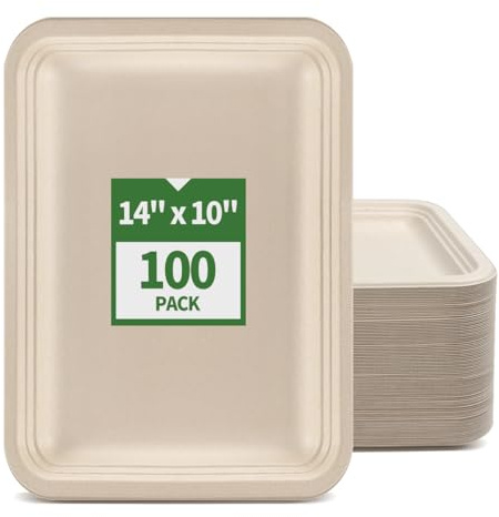 AICHEF 100 Pack 14 inch Large Disposable Food Trays for Crawfish Seafood Boil BBQ Dessert, Large Paper Plates 14 inch Heavy Duty Disposable Serving Trays for Seafood Boil Party