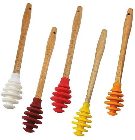 PRETYZOOM 5 Piezas cucharón de Miel de Silicona Cuchara de Miel Palo de Panal Bebidas batidor de Silicona agitador de Miel agitador de Jarabe Mini Servidor Cucharada de Helado Reutilizable