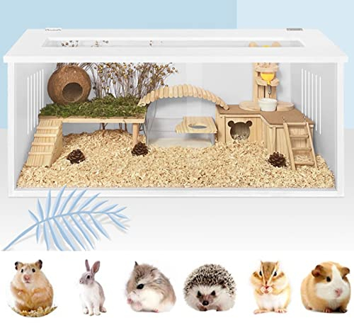 Hamsterkäfig – Innenkäfig für Meerschweinchen, Chinchillas, Hamsterkäfige aus Holz, Rutin-Hühnerfutterbox, Lebensraum für Mäuse und Ratten, Lebensraum für Kleintiere, Acryl mit Zubehör (80 x 40 x 40 c