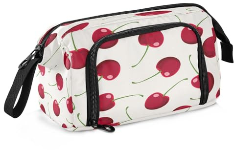 Mnsruu Estuche organizador de gran capacidad Cartuchera con diseño de bayas de cerezo rojo para adultos, Bayas rojas de cereza, Talla única, moda