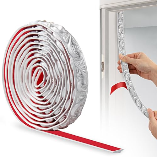 JUNART PVC Flexible Selbstklebende Zierstreifen, 300cm×2cm, 3D-Tapetenbordüren, Wandleisten Selbstklebend und Stuckleisten Wand Eignen Sich für Spiegelkanten, Schränke und Wände(Silber)