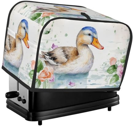Wasserfarben-Enten-Toaster-Abdeckung, 2 Scheiben, für kleine Geräte, mit Taschen, Toaster, Staubschutz mit Griff oben, waschbar, Universal-Brotbackmaschinen-Abdeckung für Küche