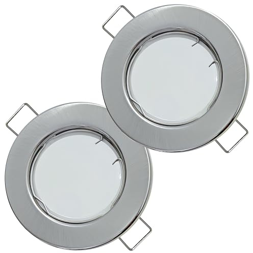 2er Set Flache SMD LED Modul Einbauleuchten, STEP DIMMBAR, Edelstahl gebürstet, 5W, 230V, starr, Klemmring, Einbautiefe 28mm, Bohrloch 55-65mm, LED Spots für Decke, Wohnzimmer, Küche, Flur usw.