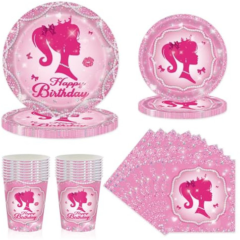 Riisoyu 68 Piezas Vajilla Fiesta, Juego de Vajilla para Fiesta Temática de Princesa Incluye Platos, Tazas, Servilletas para Decoración de Fiesta Cumpleaños Infantil Suministros de Fiesta