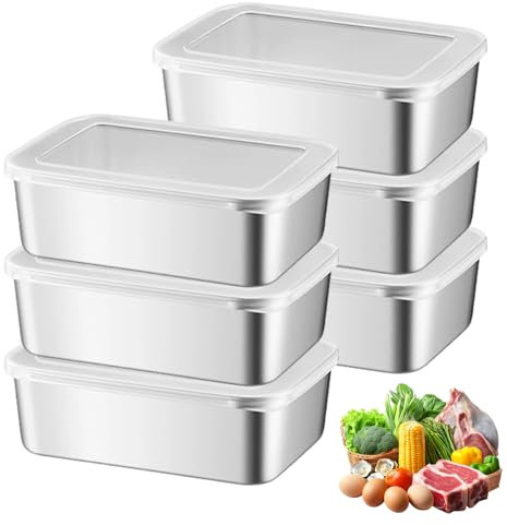 SUNOYA Set Mit 6 Edelstahl Aufschnittboxen Für Kühlschrank, Lebensmittel Aufbewahrungsbox Mit Deckel, Aufschnittbox Fresh, Frischhaltedosen, Modern, 18.2 x 13 x 5.9 cm