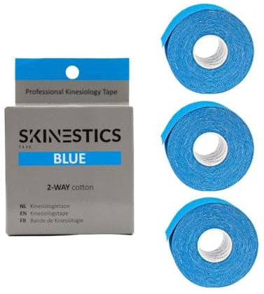 Skinestics | Bandes de Kinésiologie 4-Way Bleu | 3 Rouleaux | 600cm x 5cm | Genou, Cheville | K Tape, Strap Sport, Leukotape | Kinesio Tape & Bande Strapping Adhésif | Ruban Athlétique Élastique