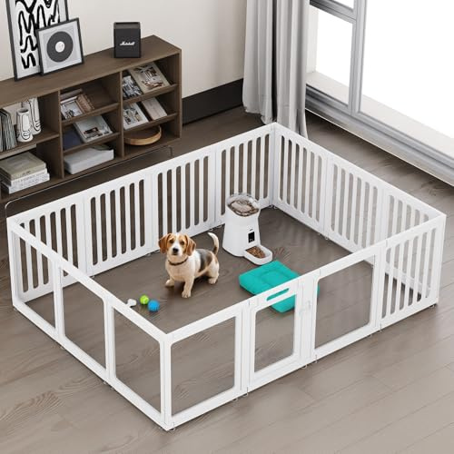 FASNATI Acryl Welpenauslauf Indoor 60cm Hoch, transparenter Welpenlaufstall, Kunststoff-Haustier-Laufstall für kleine Hunde, einfach zu montieren und zu reinigen, 14 Paneele