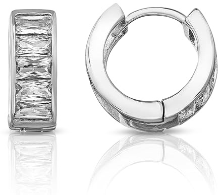 Cassini Creolen Silber 925 Damen – Kleine Klappcreolen mit Zirkonia, hypoallergen & nickelfrei, elegante Silber Ohrringe Sterling rhodiniert ca. 13mm, poliert & zeitlos für jeden Anlass, 3CAF