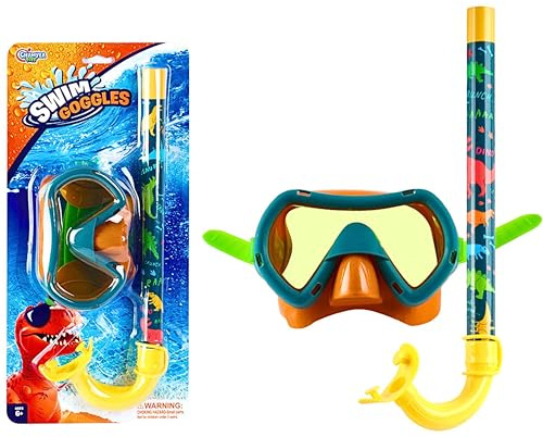 SGM Kids Diving Goggles with Breathing Tube – Anti-Fog Swim Goggles & Snorkel Set for Children – Soft Silicone Seal, UV Protection, Leak-Proof Snorkeling Gear for Pool & Beach Fun (Dinosaur)