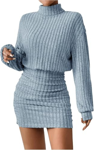 TrendiMax Damen Strickkleid Stehkragen Langarm Freizeitkleid Kurzes Party Club Kleid Herbst Enge Pullover Kleider Winterkleid