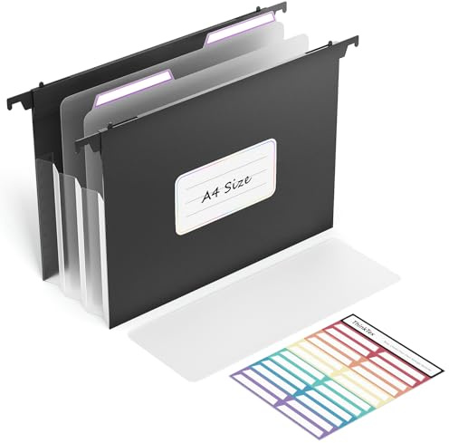 ThinkTex A4 expanderande upphängningsmapp i plast, 12 cm dragspelsfickor, stor kapacitet, flerfärgade flikar – 1-pack