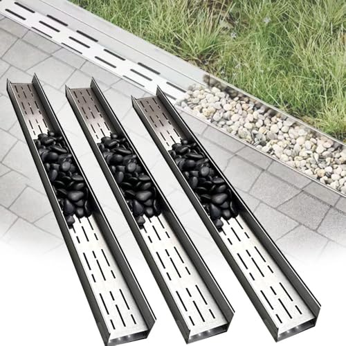 QSPNVFB 3 Piezas Lineal Sumidero De Piso, Exterior Canal De Drenaje Estrecho Canaleta Desague Con Rejilla Jardin Acero Inoxidable Para Jardin Terraza Granja(W6.5cm(2.5))