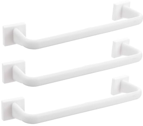 SEWACC Toallero de Plástico Blanco 3 Piezas, Barra Adhesiva sin Taladro para Baño y Cocina, Resistente Oxidación y Fácil de Instalar