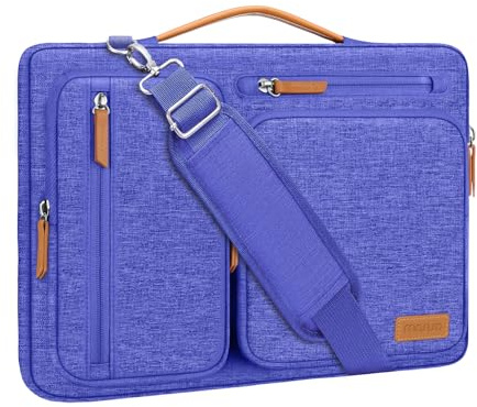 MOSISO 360 skyddande bärbar dator-axelväska, 15-16 tum datorväskor | Kompatibel med MacBook Pro 16 tum, HP, Dell, Lenovo, Asus, sidöppnad messengerväska med 4 blixtlåsfickor, kungsblå
