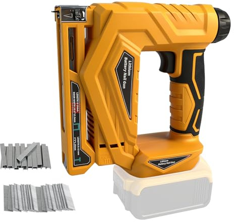 Batteridriven Brad spikare för Dewalt 18 V/20 V, 2-i-1 borstlös elektrisk häftpistol häftapparat 18 GA spikpistol häftapparat med 1 000 spikar, 1 000 klämmor för gör-det-själv träsnickeri (gul, för