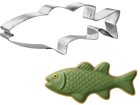 Foose Store Bass Fish Cookie Cutter 5.5 Inch –Tin Plated Steel Cookie Cutters – Bass Fish Cookie Mold