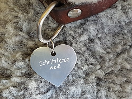 Gravuren.store 2 Stück Hunde-Katzenmarke Herz, Adressanhänger aus Aluminium, (36mm X 35mm L, Silber)