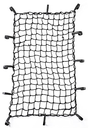 CZC AUTO 22x38 Black Latex Bungee Cargo Net Strech to 44x76, Luggage Netting with 2X2 Small Mesh and 12 Adjustable Plastic Hooks, for Rooftop Cargo Carrier Roof Rail Rack Hitch Basket SUV