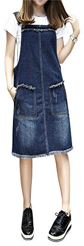 ZiXing Donna Casuale Corto Abito Salopette Jeans Vestito Denim Gonna Overall Blu 3X-Large