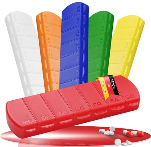 Aufbewahrungsdose 'Seven Days' - BPA-freie Tablettenbox 7 Tage - Medikamentenbox klein für Senioren - Pillendose mit 7 Fächern perfekt für Morgen, Mittags, Abends - Pill Box für die Woche (Rot)