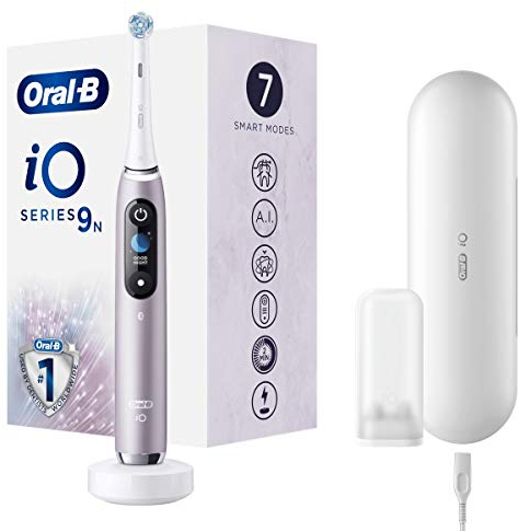 Oral-B iO - 9n - Spazzolino Elettrico Ricaricabile, 1 Spazzolino Rosa Esclusivo Con Tecnologia Magnetica Rivoluzionaria, Display A Colori, 1 Testina, 1 Custodia Da Viaggio Con Caricatore