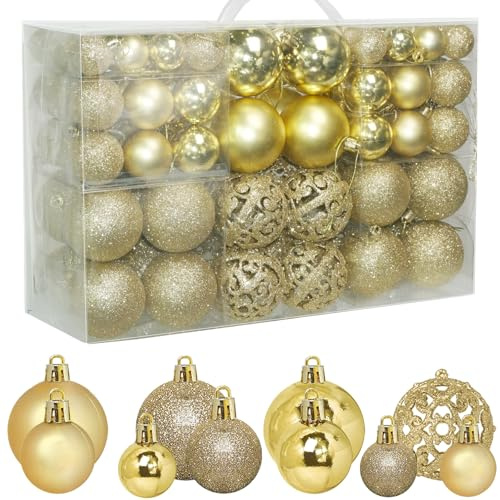 ZFYQ 100 Stück Weihnachtskugeln, Set zum Aufhängen, Dekoration für Weihnachtsbäume, Gold