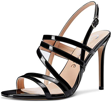 Castamere Escarpins Femme Sandales Romaines Bride Cheville Aiguille Talon 10CM Heels Noir Vernis Chaussures EU 43.5