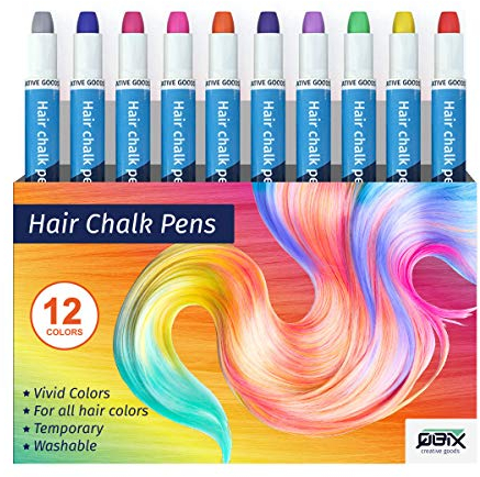 QBIX Haarkreide Kinder auswaschbar ungiftig, Temporäre Haarfarbe um bunte Haarsträhnen zu Färben, Haar Kreide für dunkle und helle Haare, Mädchen Haarfärbeset mit 12 Farben
