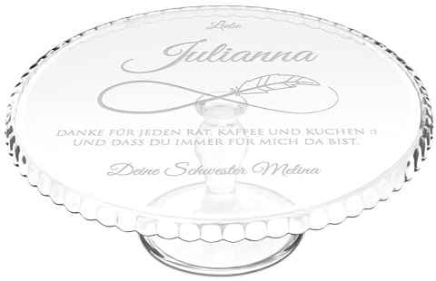 Maverton Tortenplatte mit Gravur, personalisiert, Kuchenständer mit Fuß | Geschenkidee für Hobbybäckerin & Naschkatze, Geburtstagsgeschenk für Frauen, Unendlichzeichen