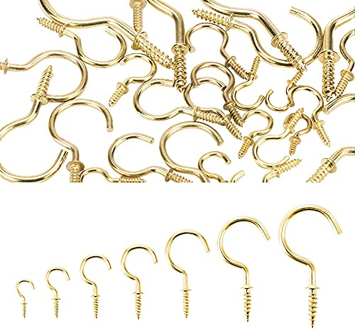 Maotrade 130 Stück Schraubhaken Set Rostfrei 7 Größen Deckenhaken Gold Kupfer Hakenschrauben Holzgewinde Klein Cup Haken zum Schrauben für Innen und Aussenbereich