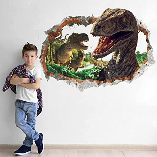 Runtoo Dinosaurie väggdekaler 3D väggklistermärken för barn sovrum barnkammare pojkrum väggdekor