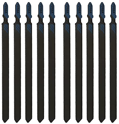 EMSea 10x T136A Lames de Scie Sauteuse en Acier Haute Vitesse 107mm Longueur de Travail Droite Coupe Rapide Lames de Scie Sauteuse à Tige en T pour Bois Métal