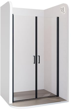 Moments of Glass Mampara de ducha 88x180 cm rango de ajuste de 88-91 cm, altura: 180 cm, vidrio de seguridad ESG con nano transparente de 6 mm con perfiles de aluminio negro - BC