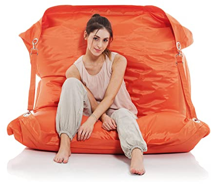 SMOOTHY Sitzsack XXL 450L - Riesiger Bodenkissen-Lounger Orange | 185x145 cm, 420D Nylon wasserabweisend, maschinenwaschbar, EPS-Füllung, kindersicher