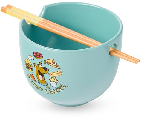 Silver Buffalo Scooby Doo Food Pattern Ceramic Nissin Top Ramen Noodle Bowl with Chopsticks, 20oz