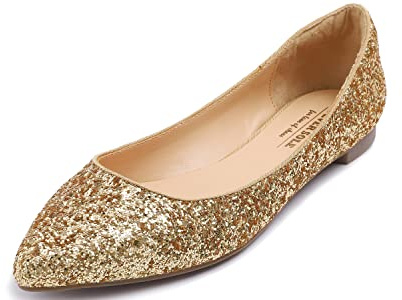 Feversole Women's Macaroon Shiny Memory Foam Cushion Patent Ballet Flat,Mémoire coloré Macaron Coussin en Mousse de Femmes Ballerine de Brillant Paillette Plat Or Taille 38