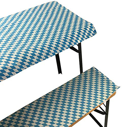 DILUMA | Bierbankauflagen Set Bayrische Raute | 1x Tischdecke 240x70 cm für 220x50 cm Biertische + 2X gepolsterte Bierbankauflage 220x25 cm | Auflagen Set für Bierzeltgarnitur | Gepolstert, ÖkoTex100