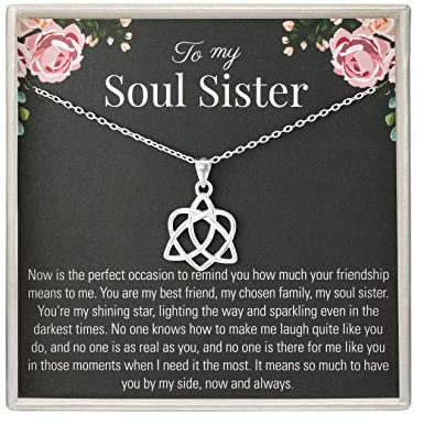 RareLove Soul Sister Gift for Women, Friendship 925 Sterling Silver Sister Celtic Knot Infinity Heart Necklace, Best Friend Birthday Gifts