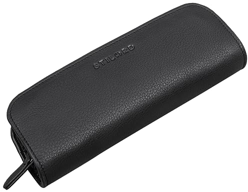 STILORD 'Alfie' Leder Mäppchen Vintage Stifte Etui Schlampermäppchen Erwachsene Federmappe Stiftetasche aus Echt Leder, Farbe:schwarz